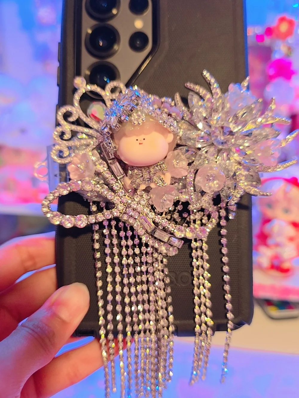 Crystal Pink Flower Lilly Phone Clip